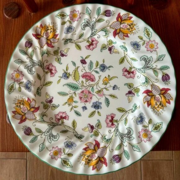Minton Haddon Hall Floral Chintz Green Trimmed Swirl Pattern 10.75" Dinner Plate - Picture 3 of 5